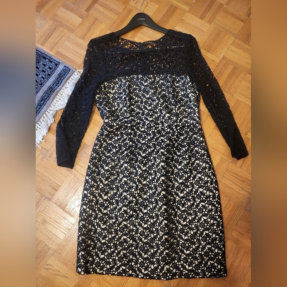 J. Crew Black Lace Over Cream Two-Tone Sheath Dress